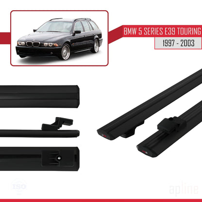 Compatible avec BMW Série 5 (E39) Touring 1997-2003 BASIC Model Barres de Toit Railing Porte-Bagages de Voiture Noir Aluminium 2 Barres