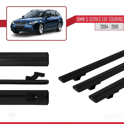 Compatible avec BMW Série 5 (E61) Touring 2004-2010 BASIC Model Barres de Toit Railing Porte-Bagages de Voiture Noir Aluminium 3 Barres