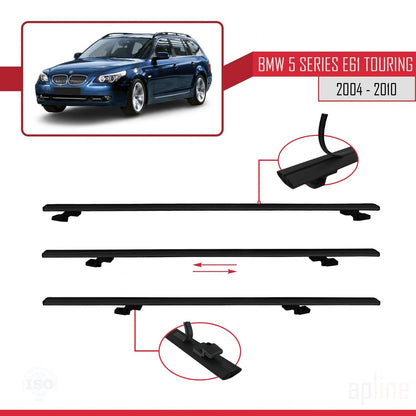 Compatible avec BMW Série 5 (E61) Touring 2004-2010 BASIC Model Barres de Toit Railing Porte-Bagages de Voiture Noir Aluminium 3 Barres