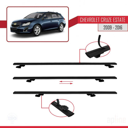 Compatible avec Chevrolet Cruze (J300) 2009-2016 BASIC Model Barres de Toit Railing Porte-Bagages de Voiture Noir Aluminium 3 Barres
