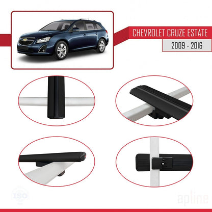 Compatible avec Chevrolet Cruze (J300) 2009-2016 BASIC Model Barres de Toit Railing Porte-Bagages de Voiture Noir Aluminium 2 Barres