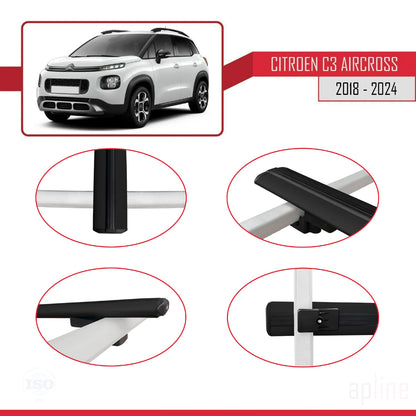 Compatible avec Citroen C3 Aircross (A88) 2018-2024 BASIC Model Barres de Toit Railing Porte-Bagages de Voiture Noir Aluminium 3 Barres