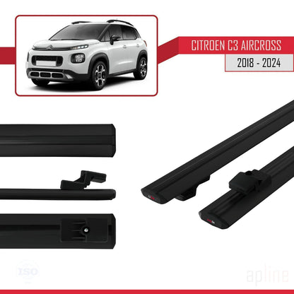Compatible avec Citroen C3 Aircross (A88) 2018-2024 BASIC Model Barres de Toit Railing Porte-Bagages de Voiture Noir Aluminium 2 Barres