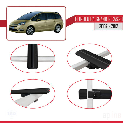 Compatible avec Citroen Grand C4 Picasso 2007-2012 BASIC Model Barres de Toit Railing Porte-Bagages de Voiture Noir Aluminium 3 Barres