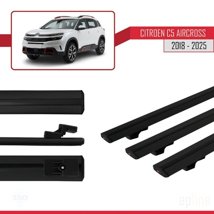 Compatible avec Citroen C5 Aircross 2018-2025 BASIC Model Barres de Toit Railing Porte-Bagages de Voiture Noir Aluminium 3 Barres