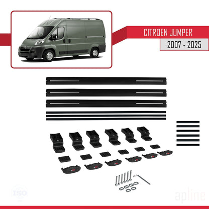 Compatible avec Citroen Jumper 2 2007-2025 BASIC Model Barres de Toit Railing Porte-Bagages de Voiture Noir Aluminium 3 Barres