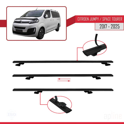 Compatible avec Citroen Jumpy 3 (K0) Space Tourer 2017-2025 BASIC Model Barres de Toit Railing Porte-Bagages de Voiture Noir Aluminium 3 Barres