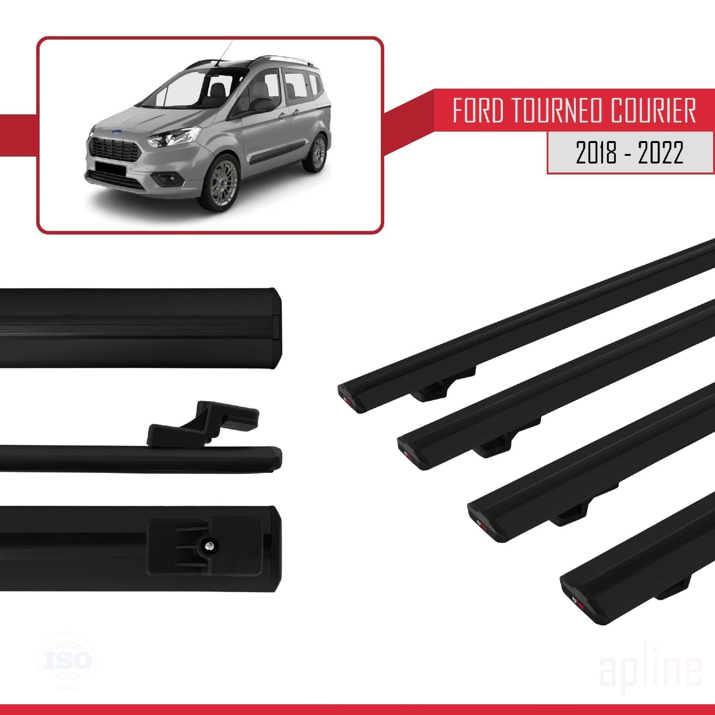 Compatible avec Citroen Nemo 3 (225) 2007-2024 BASIC Model Barres de Toit Railing Porte-Bagages de Voiture Noir Aluminium 4 Barres