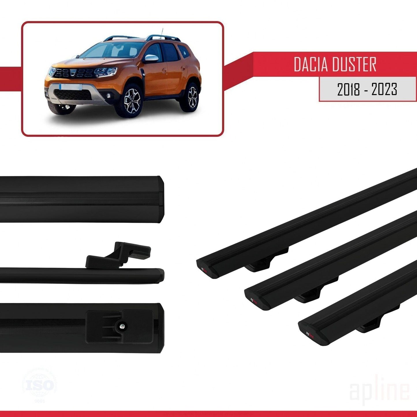 Compatible avec Dacia Duster 2 (HM) 2018-2024 BASIC Model Barres de Toit Railing Porte-Bagages de Voiture Noir Aluminium 3 Barres