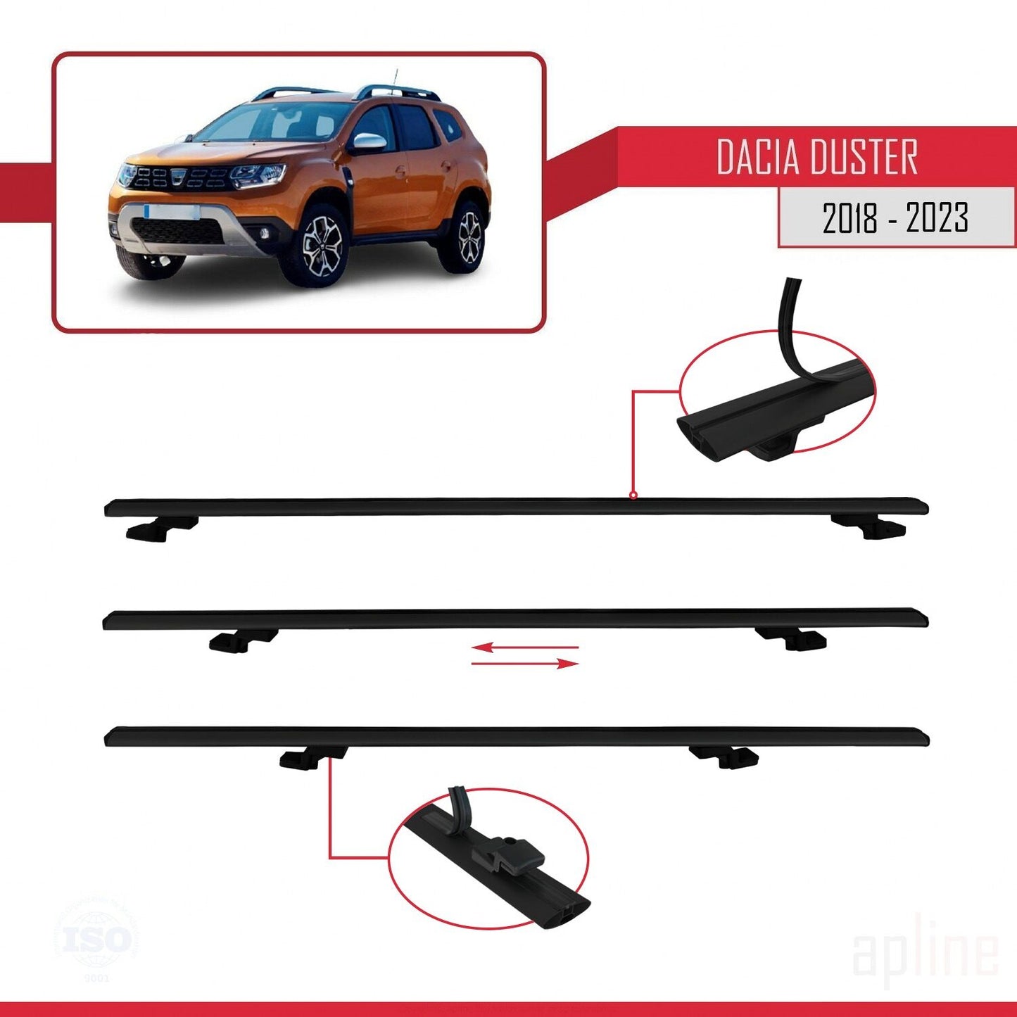 Compatible avec Dacia Duster 2 (HM) 2018-2024 BASIC Model Barres de Toit Railing Porte-Bagages de Voiture Noir Aluminium 3 Barres