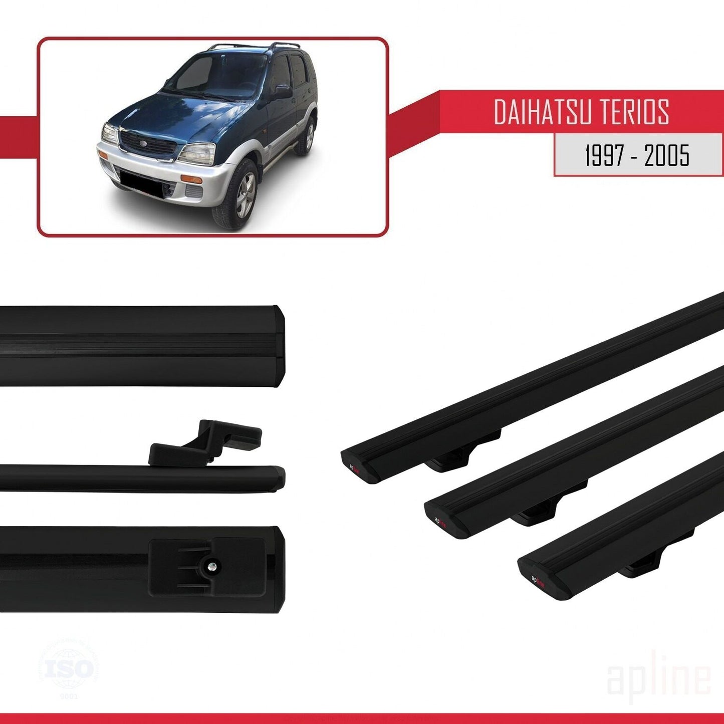 Compatible avec Daihatsu Terios (J100) 1997-2005 BASIC Model Barres de Toit Railing Porte-Bagages de Voiture Noir Aluminium 3 Barres