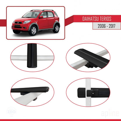 Compatible avec Daihatsu Terios 2 (J200) 2006-2017 BASIC Model Barres de Toit Railing Porte-Bagages de Voiture Noir Aluminium 3 Barres