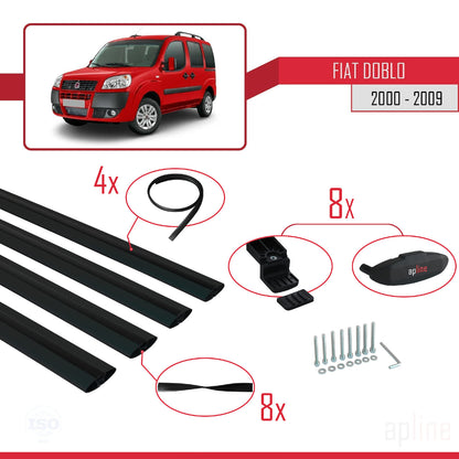 Compatible avec Fiat Doblo 2000-2009 BASIC Model Barres de Toit Railing Porte-Bagages de Voiture Noir Aluminium 4 Barres