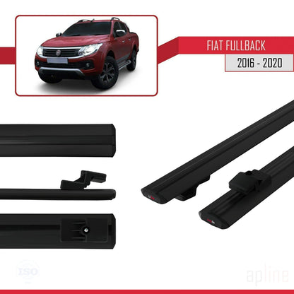 Compatible avec Fiat Fullback 2016-2020 BASIC Model Barres de Toit Railing Porte-Bagages de Voiture Noir Aluminium 2 Barres