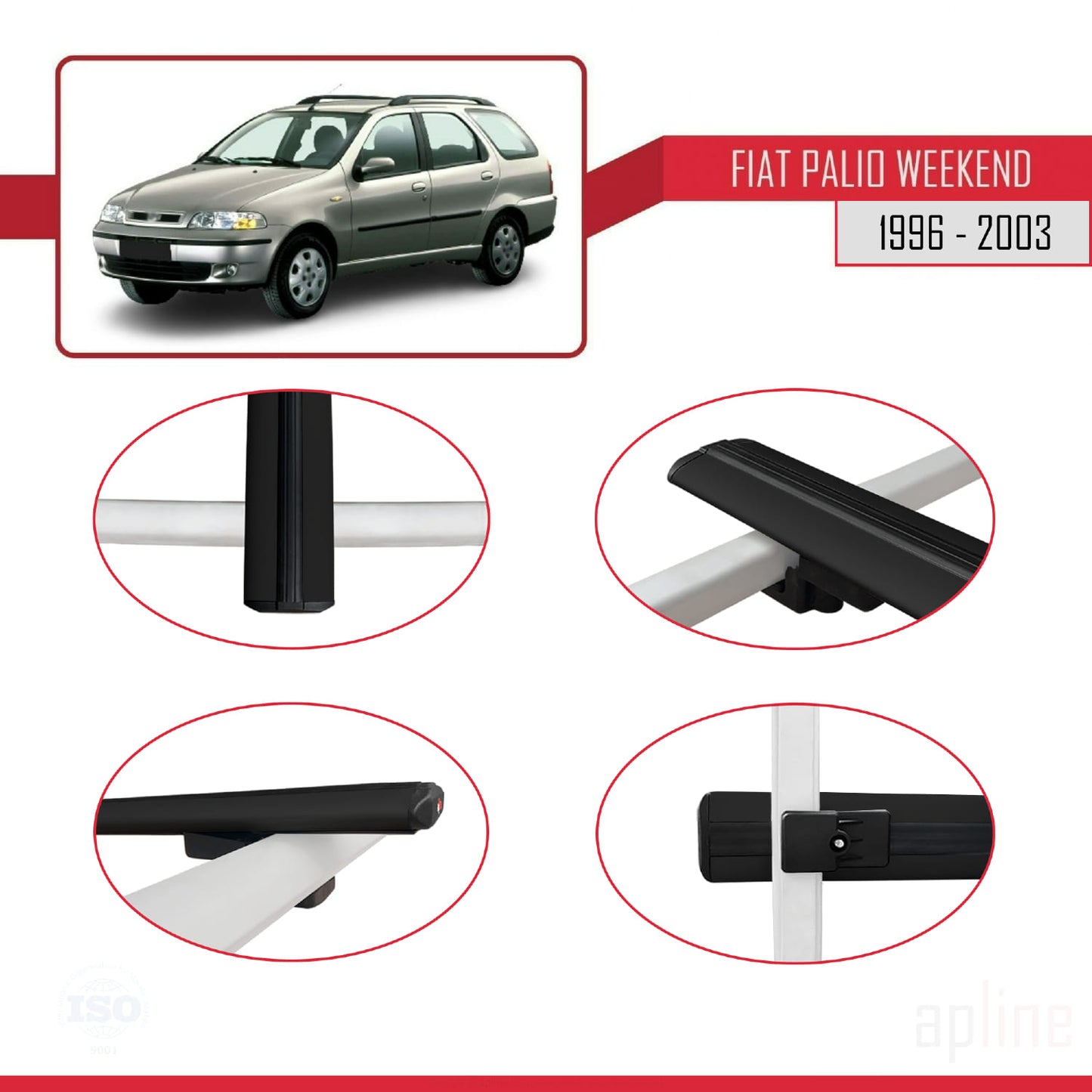 Compatible avec Fiat Palio (178) Weekend 1996-2003 BASIC Model Barres de Toit Railing Porte-Bagages de Voiture Noir Aluminium 2 Barres