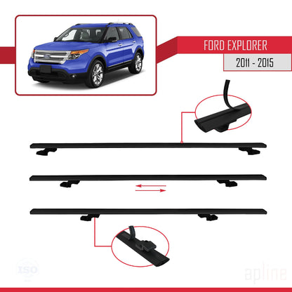 Compatible avec Ford Explorer 5 (U502) Pre-Facelift 2011-2015 BASIC Model Barres de Toit Railing Porte-Bagages de Voiture Noir Aluminium 4 Barres