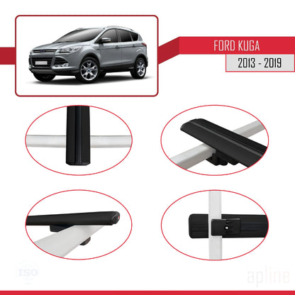 Compatible avec Ford Kuga 2 (C520) 2013-2019 BASIC Model Barres de Toit Railing Porte-Bagages de Voiture Noir Aluminium 3 Barres