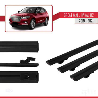 Compatible avec Great Wall Haval H2 2019-2021 BASIC Model Barres de Toit Railing Porte-Bagages de Voiture Noir Aluminium 3 Barres