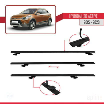 Compatible avec Hyundai i20 II Active 2015-2019 BASIC Model Barres de Toit Railing Porte-Bagages de Voiture Noir Aluminium 2 Barres
