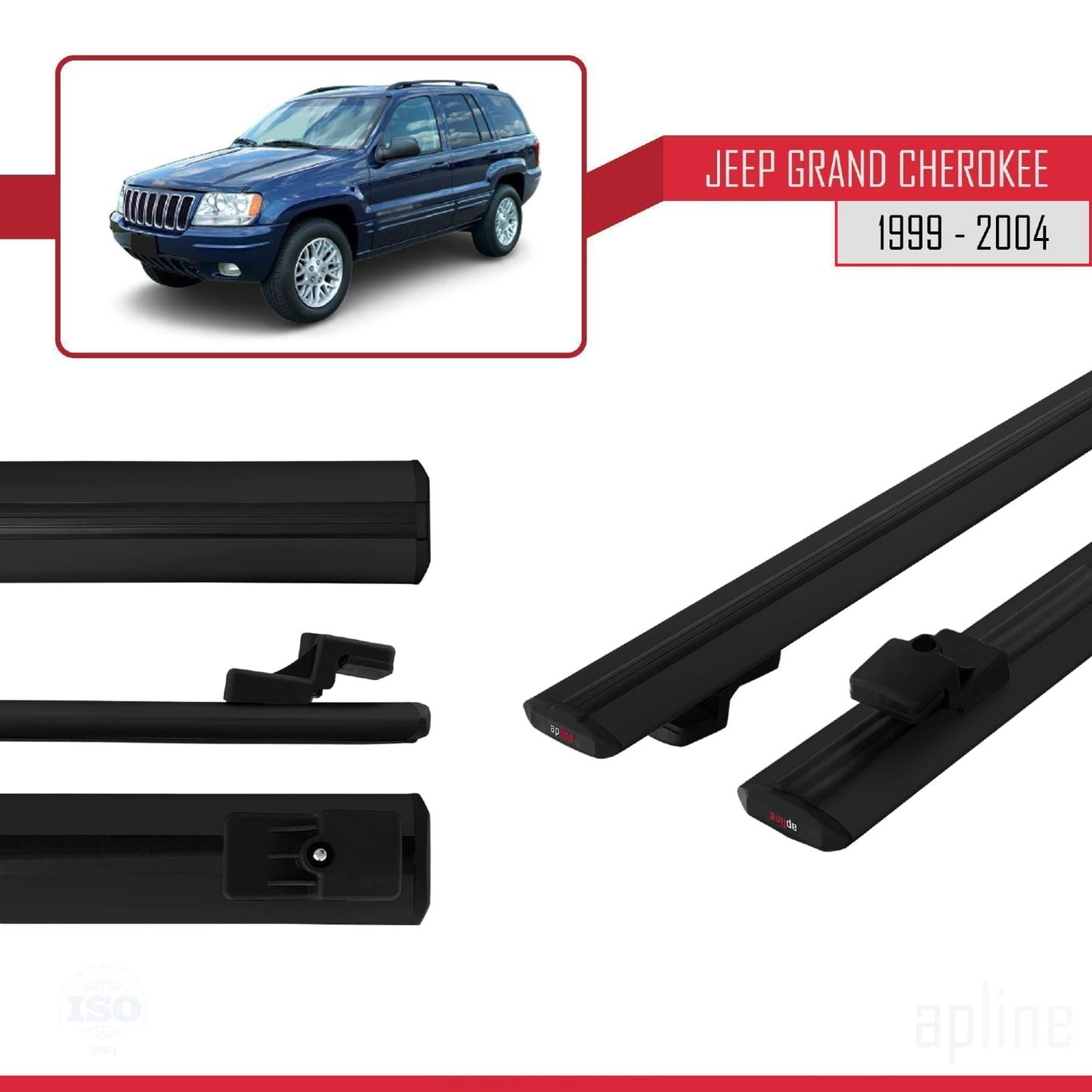Compatible avec Jeep Grand Cherokee 2 (WJ) 1999-2004 BASIC Model Barres de Toit Railing Porte-Bagages de Voiture Noir Aluminium 2 Barres