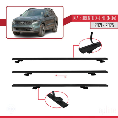 Compatible avec Kia Sorento 4 (MQ4) X-Line 2021-2025 BASIC Model Barres de Toit Railing Porte-Bagages de Voiture Noir Aluminium 3 Barres