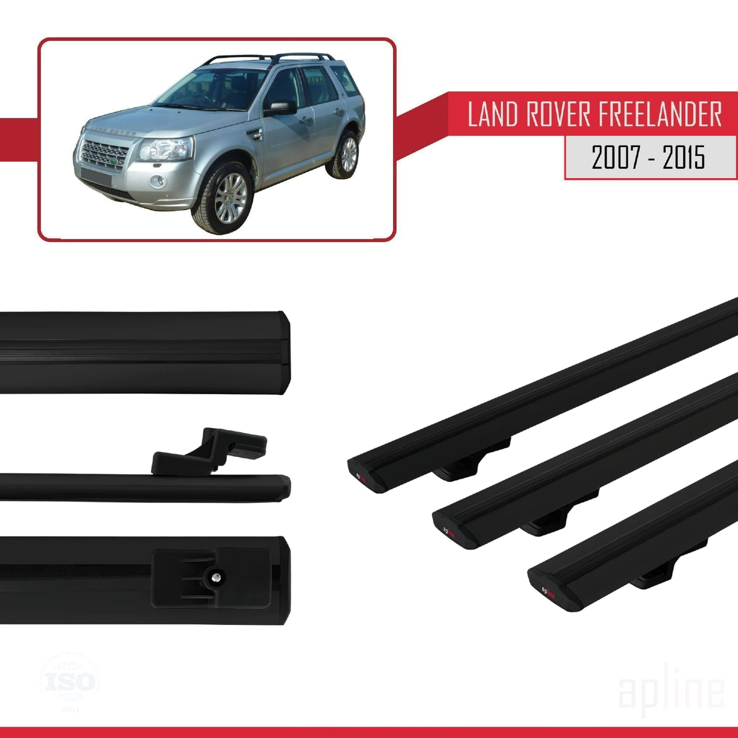 Compatible avec Land Rover Freelander 2 (L359) 2007-2015 BASIC Model Barres de Toit Railing Porte-Bagages de Voiture Noir Aluminium 3 Barres