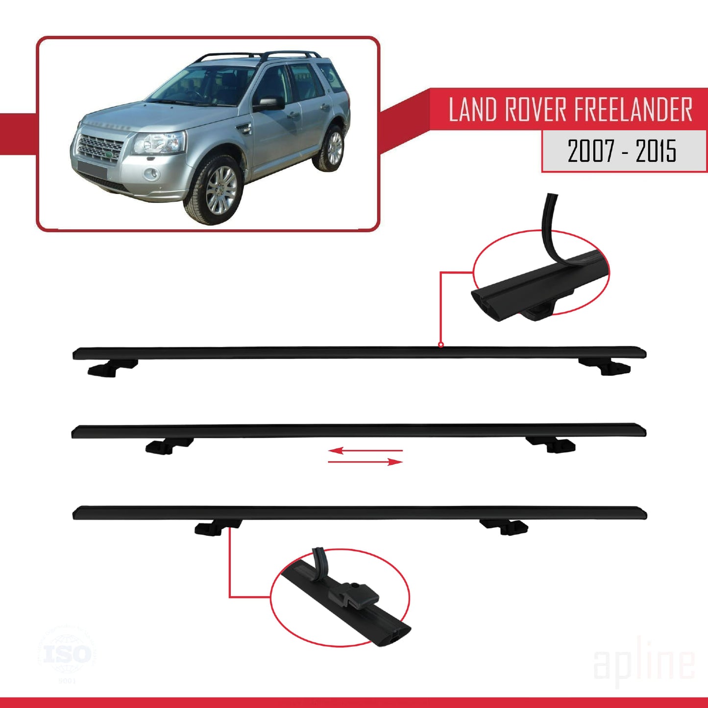 Compatible avec Land Rover Freelander 2 (L359) 2007-2015 BASIC Model Barres de Toit Railing Porte-Bagages de Voiture Noir Aluminium 3 Barres