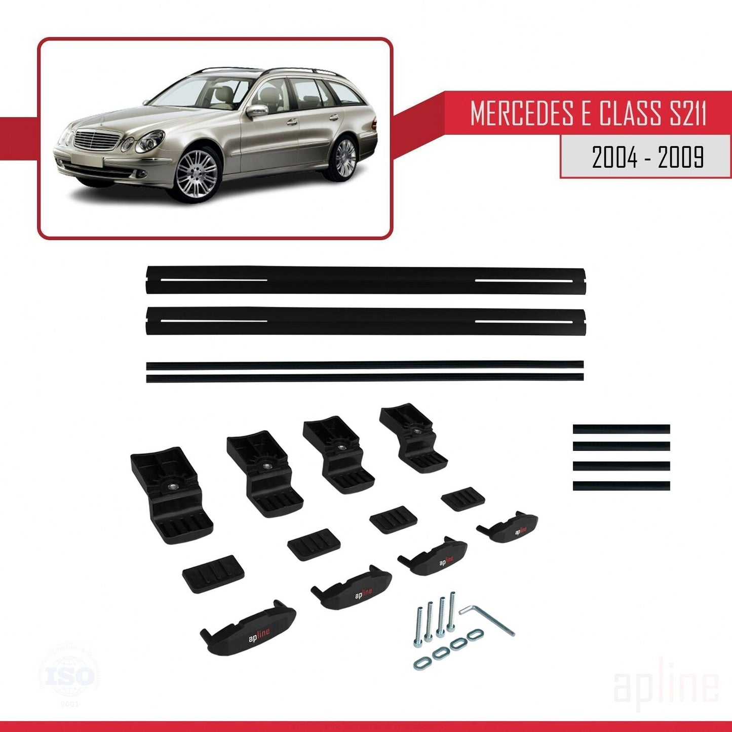 Compatible avec Mercedes Classe E 3 (S211) 2004-2009 BASIC Model Barres de Toit Railing Porte-Bagages de Voiture Noir Aluminium 2 Barres