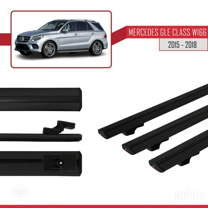 Compatible avec Mercedes Classe GLE 3 (W166) 2015-2018 BASIC Model Barres de Toit Railing Porte-Bagages de Voiture Noir Aluminium 3 Barres