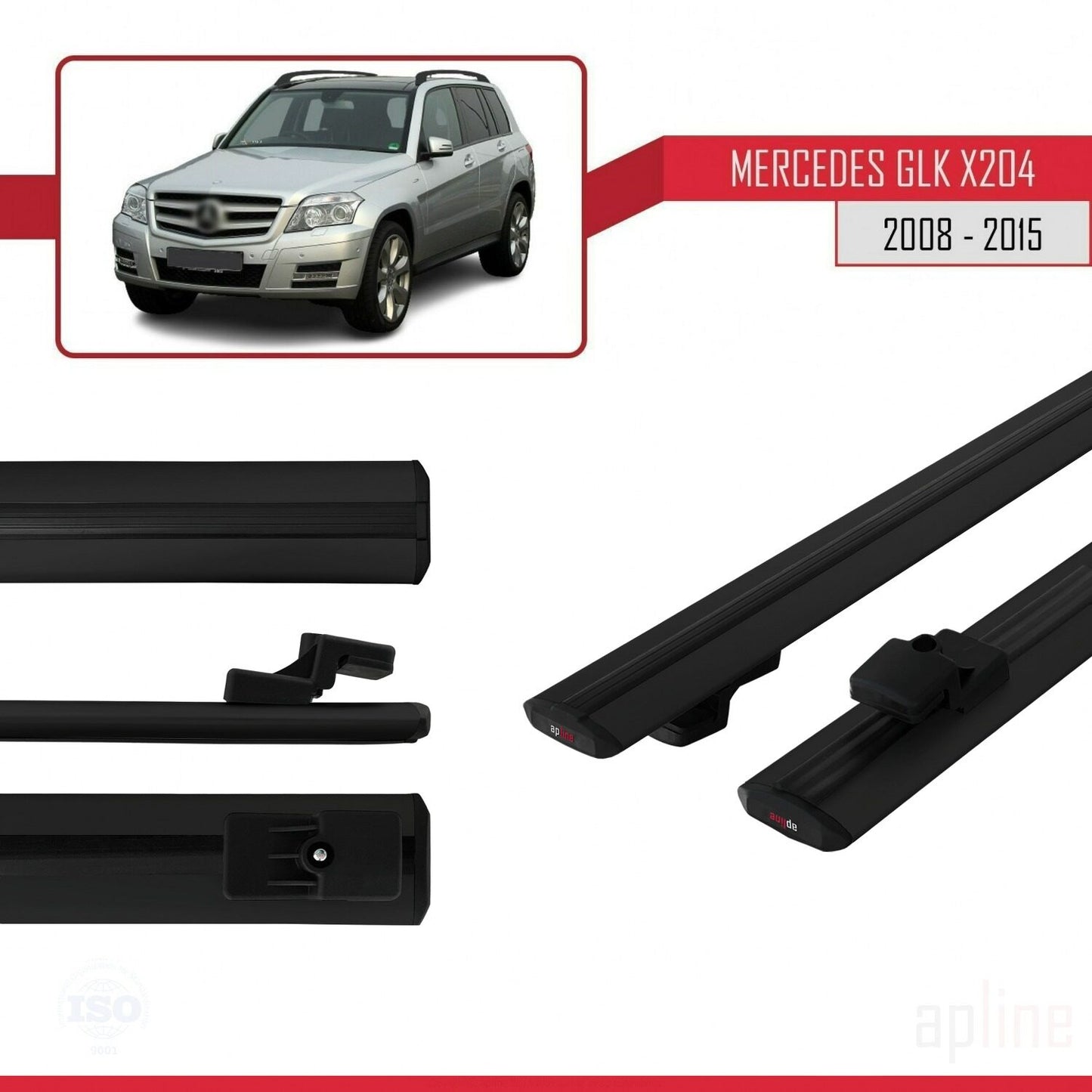 Compatible avec Mercedes Classe GLK (X204) 2008-2015 BASIC Model Barres de Toit Railing Porte-Bagages de Voiture Noir Aluminium 2 Barres