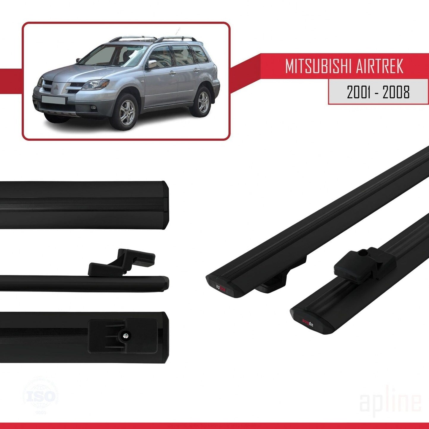 Compatible avec Mitsubishi Airtrek 2001-2008 BASIC Model Barres de Toit Railing Porte-Bagages de Voiture Noir Aluminium 2 Barres