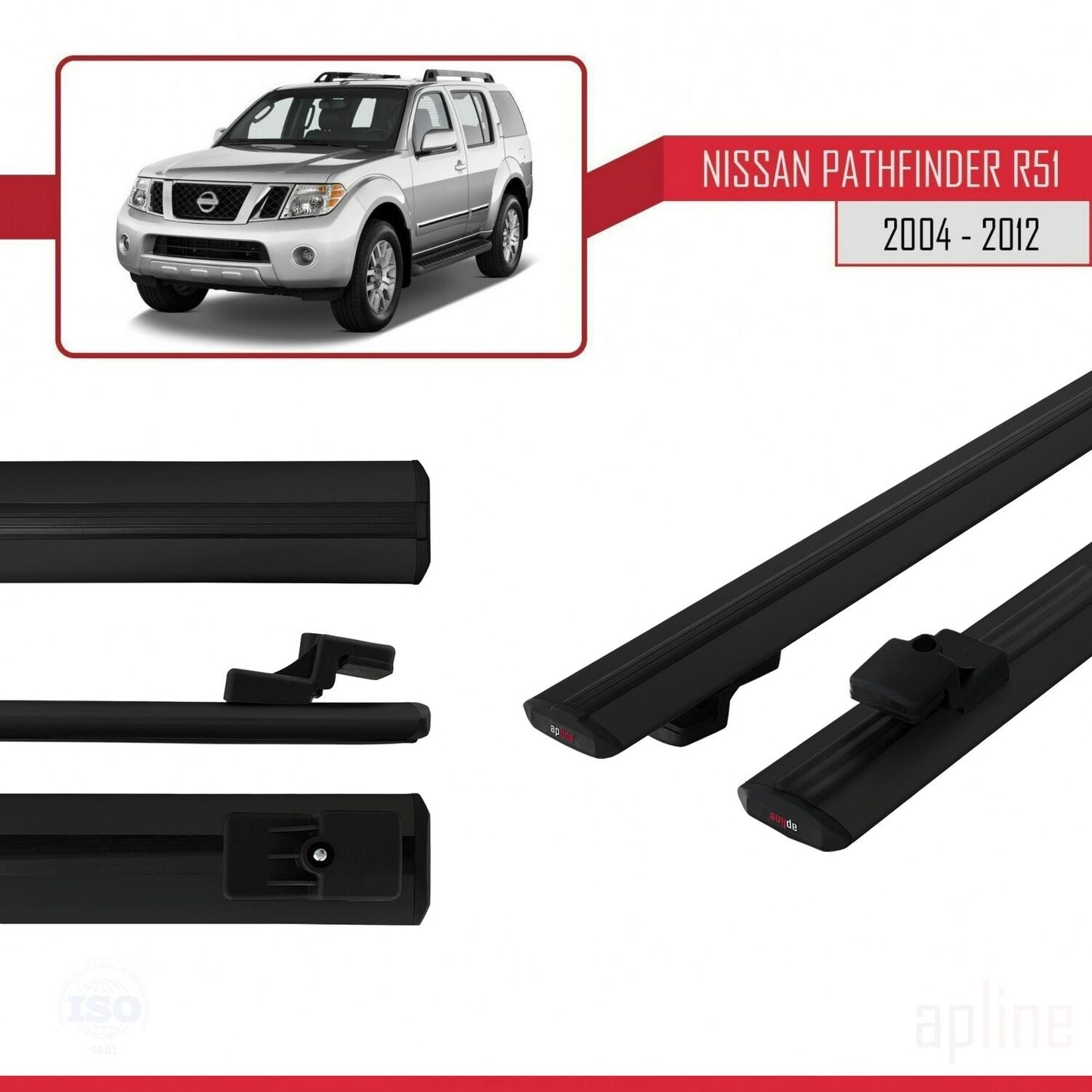 Compatible avec Nissan Pathfinder 3 (R51) 2004-2012 BASIC Model Barres de Toit Railing Porte-Bagages de Voiture Noir Aluminium 2 Barres