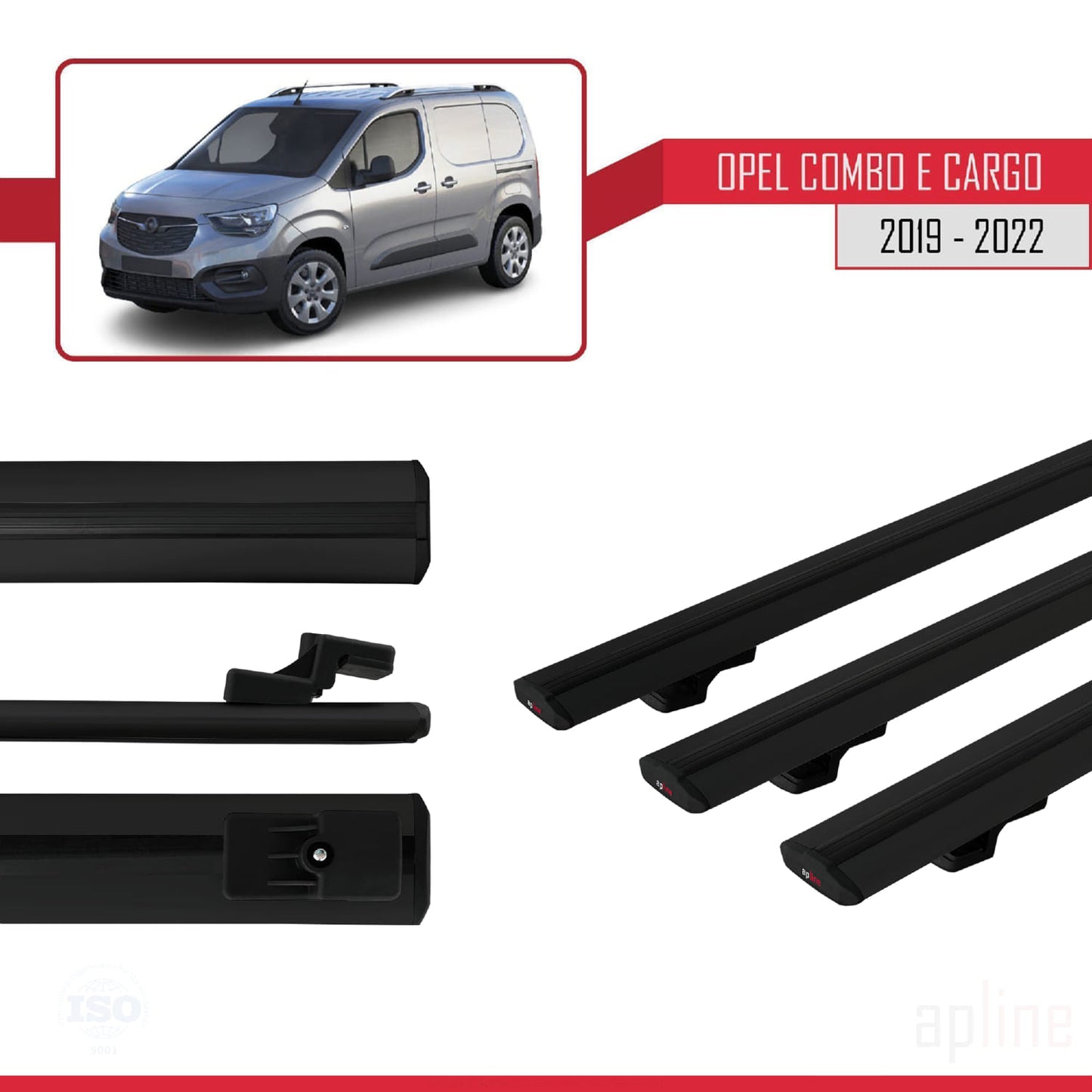 Compatible avec Opel Combo E Cargo 2019-2022 BASIC Model Barres de Toit Railing Porte-Bagages de Voiture Noir Aluminium 3 Barres