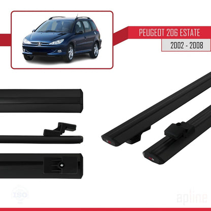 Compatible avec Peugeot 206 Break 2002-2008 BASIC Model Barres de Toit Railing Porte-Bagages de Voiture Noir Aluminium 2 Barres