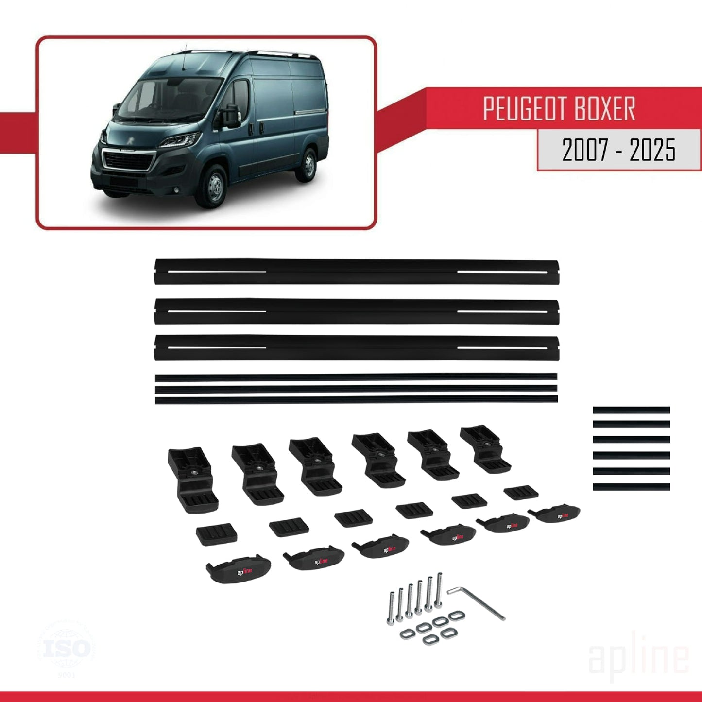 Compatible avec Peugeot Boxer 2 2007-2025 BASIC Model Barres de Toit Railing Porte-Bagages de Voiture Noir Aluminium 3 Barres