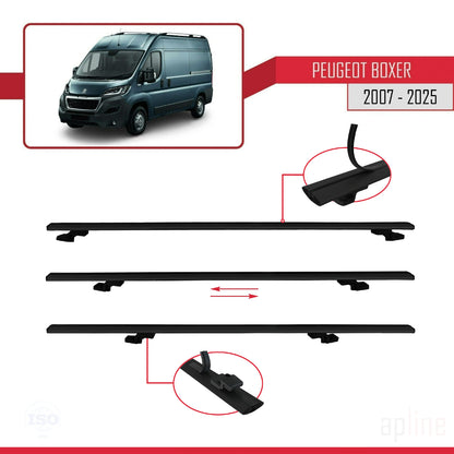 Compatible avec Peugeot Boxer 2 2007-2025 BASIC Model Barres de Toit Railing Porte-Bagages de Voiture Noir Aluminium 3 Barres
