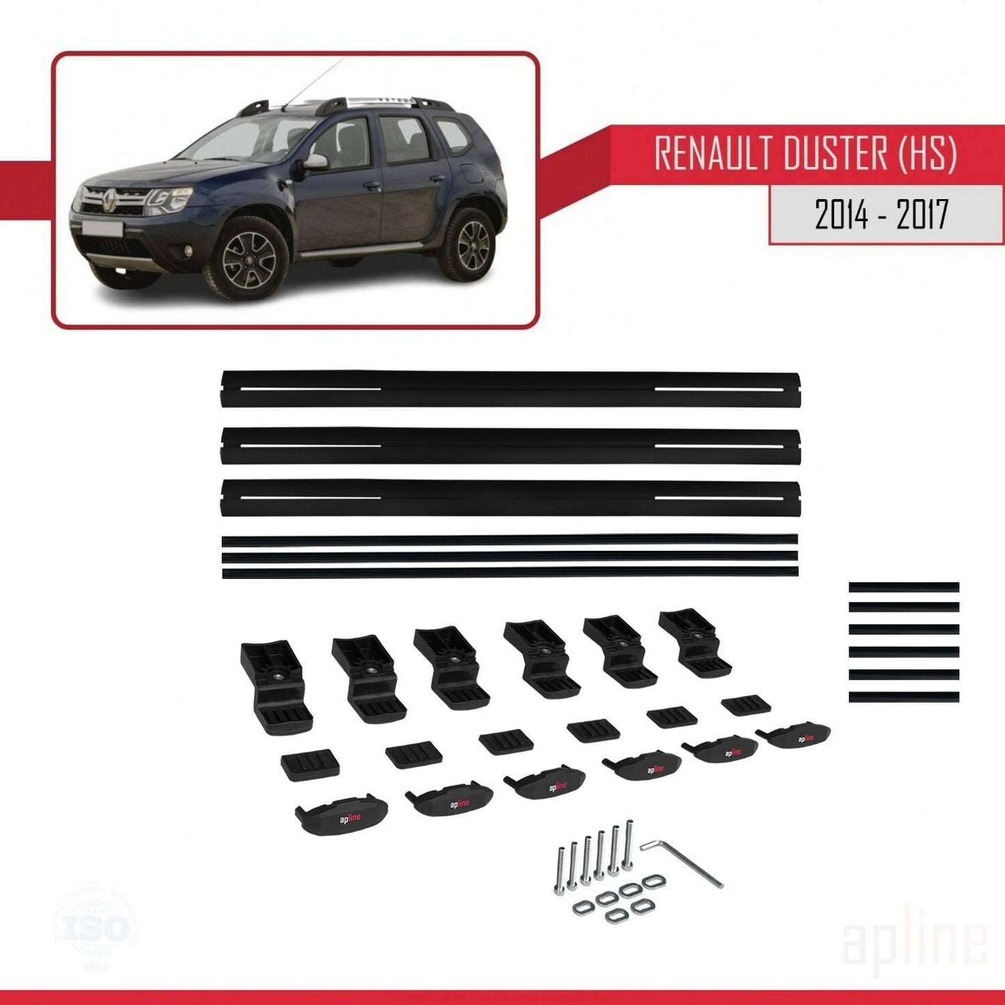 Compatible avec Renault Duster (HS) Post-Facelift 2014-2017 BASIC Model Barres de Toit Railing Porte-Bagages de Voiture Noir Aluminium 3 Barres