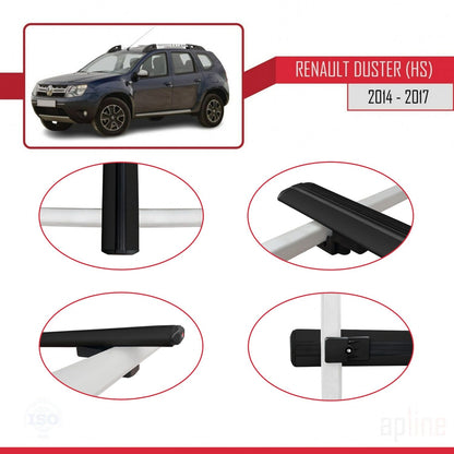 Compatible avec Renault Duster (HS) Post-Facelift 2014-2017 BASIC Model Barres de Toit Railing Porte-Bagages de Voiture Noir Aluminium 2 Barres