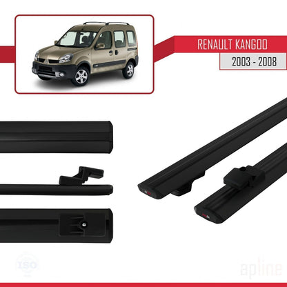Compatible avec Renault Kangoo (X76) Post-Facelift 2003-2008 BASIC Model Barres de Toit Railing Porte-Bagages de Voiture Noir Aluminium 2 Barres