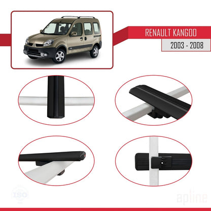 Compatible avec Renault Kangoo (X76) Post-Facelift 2003-2008 BASIC Model Barres de Toit Railing Porte-Bagages de Voiture Noir Aluminium 2 Barres