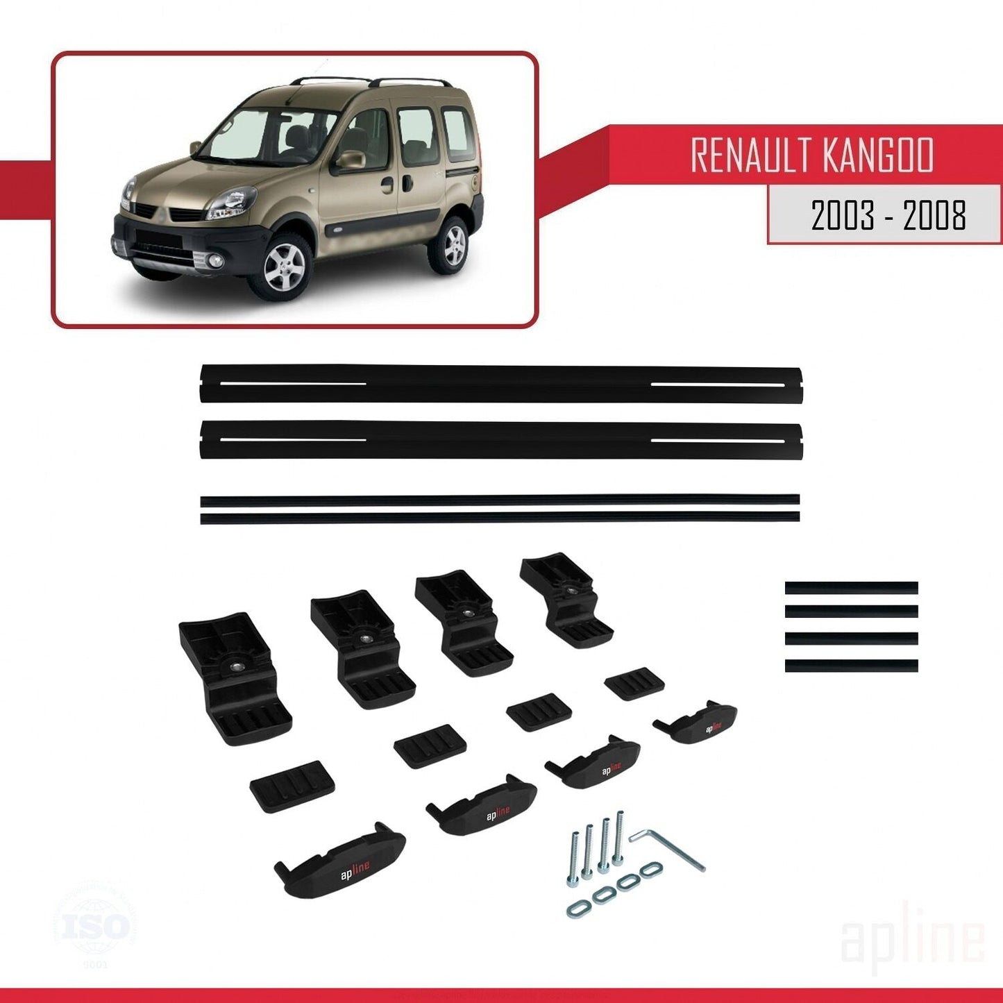 Compatible avec Renault Kangoo (X76) Post-Facelift 2003-2008 BASIC Model Barres de Toit Railing Porte-Bagages de Voiture Noir Aluminium 2 Barres