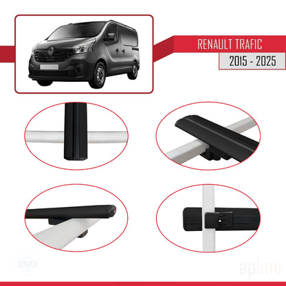 Compatible avec Renault Trafic 3 (X82) 2015-2025 BASIC Model Barres de Toit Railing Porte-Bagages de Voiture Noir Aluminium 3 Barres