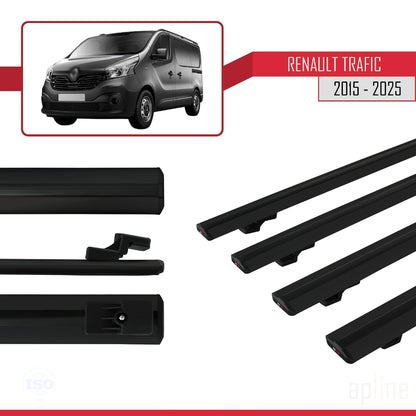 Compatible avec Renault Trafic 3 (X82) 2015-2025 BASIC Model Barres de Toit Railing Porte-Bagages de Voiture Noir Aluminium 4 Barres