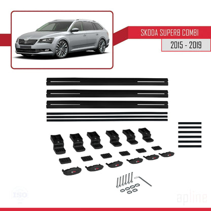 Compatible avec Skoda Superb 3 (3V) Break Pre-Facelift 2015-2019 BASIC Model Barres de Toit Railing Porte-Bagages de Voiture Noir Aluminium 3 Barres