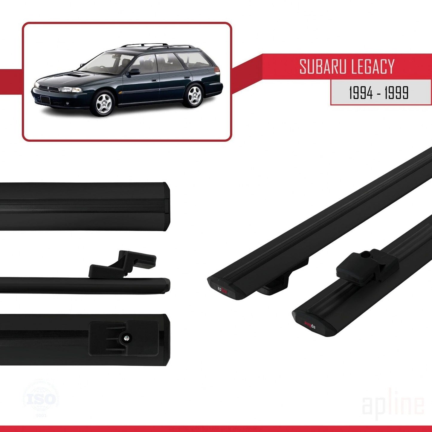 Compatible avec Subaru Legacy 2 (BD) 1994-1999 BASIC Model Barres de Toit Railing Porte-Bagages de Voiture Noir Aluminium 2 Barres