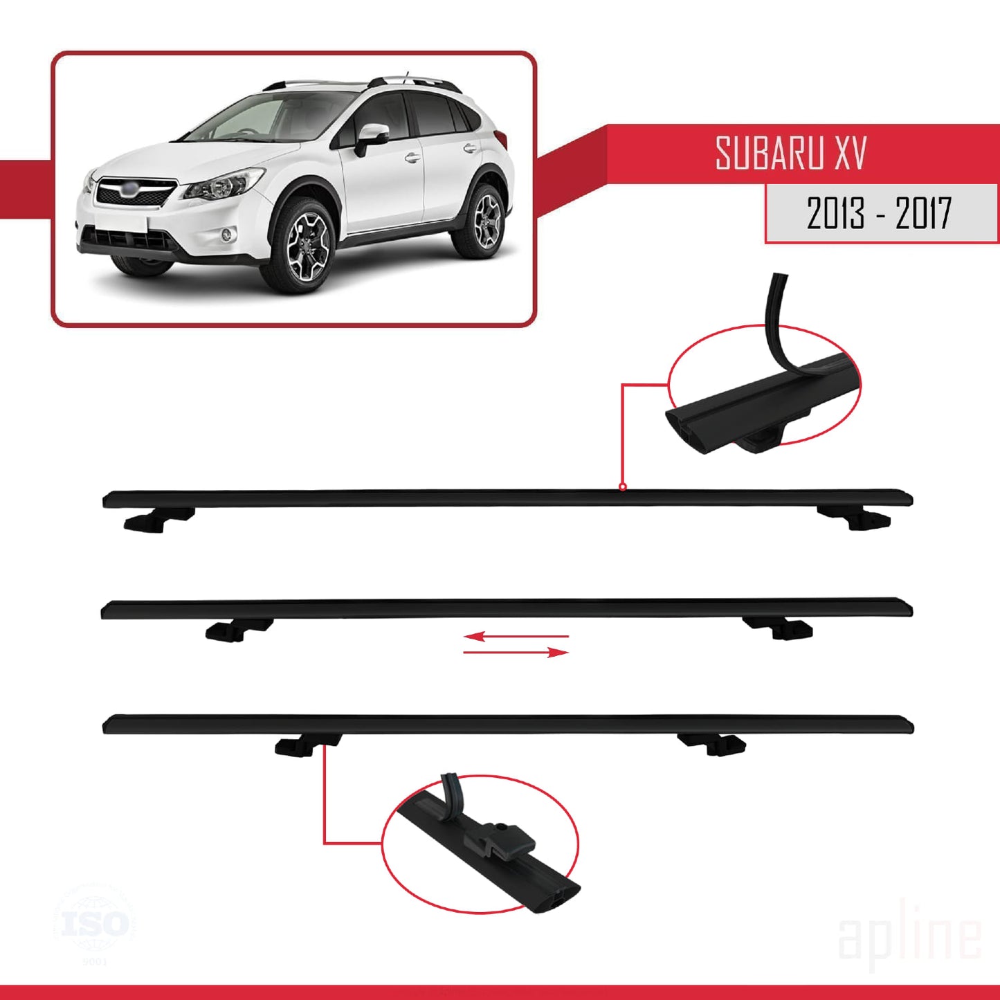 Compatible avec Subaru XV 2013-2017 BASIC Model Barres de Toit Railing Porte-Bagages de Voiture Noir Aluminium 2 Barres