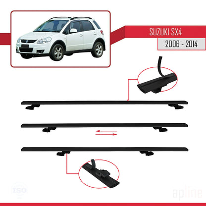 Compatible avec Suzuki SX4 II (JY) 2006-2014 BASIC Model Barres de Toit Railing Porte-Bagages de Voiture Noir Aluminium 2 Barres