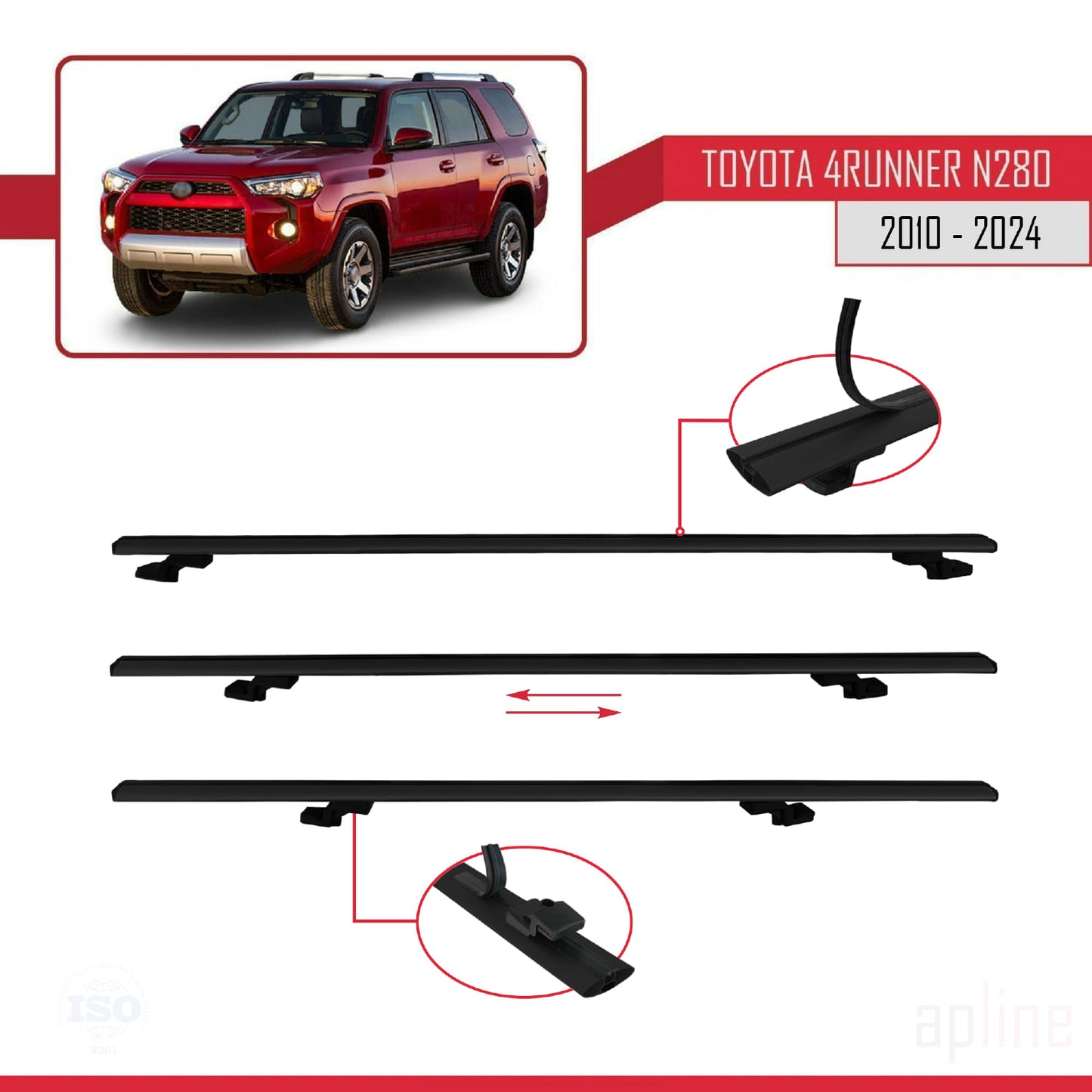 Compatible avec Toyota 4Runner (N280) 2010-2024 BASIC Model Barres de Toit Railing Porte-Bagages de Voiture Noir Aluminium 2 Barres