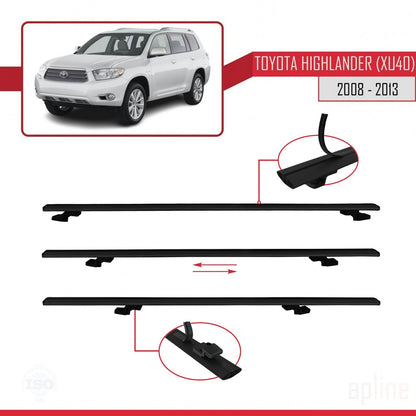 Compatible avec Toyota Highlander (XU40) 2008-2013 BASIC Model Barres de Toit Railing Porte-Bagages de Voiture Noir Aluminium 2 Barres