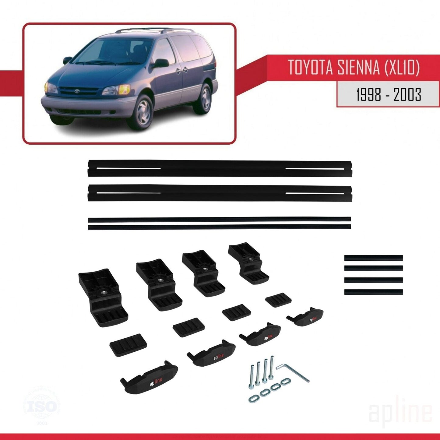 Compatible avec Toyota Sienna (XL10) 1998-2003 BASIC Model Barres de Toit Railing Porte-Bagages de Voiture Noir Aluminium 2 Barres